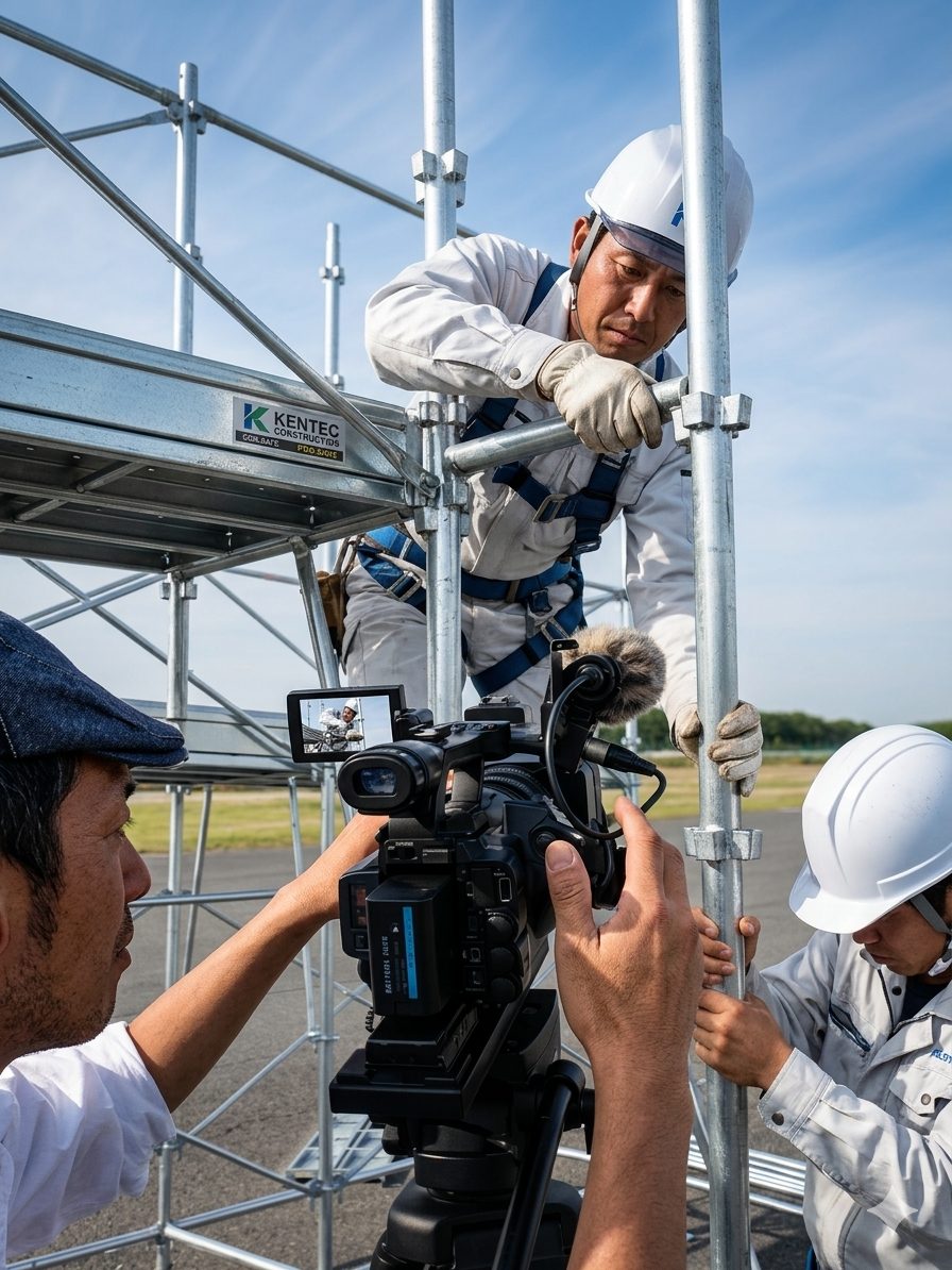 研修動画の撮影風景｜建設現場でビデオカメラマンが撮影